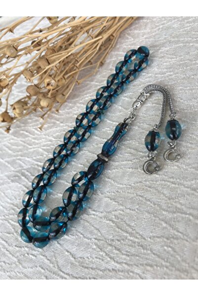 Sultan Telkari Sürmeli Model Mavi Tonda Toz Kehribar Tesbih