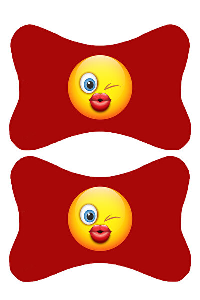 1araba1ev Set de 2 perne ortopedice roșii pentru gât auto, imprimate emoji, c...