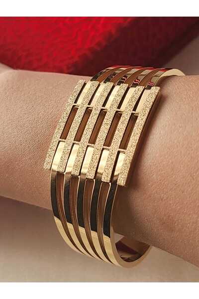 ZÜLİSCH Kalın Kaburga Kadın Bileklik Beşli Kumlu Kuyumcu Model Kelepçe Gold P...