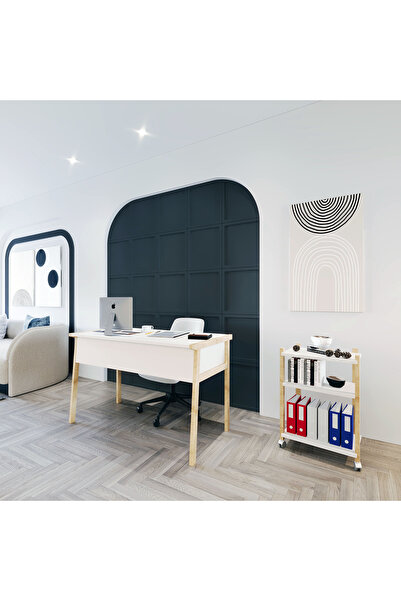 lagomood Zenith Çalışma Masası Kitaplık Takımı 120cm Beyaz Meşe