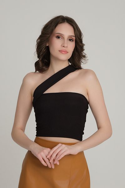 Quzu Black Single Shoulder Banded Blouse