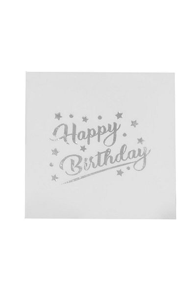 TATLI GÜNLER WHITE Gilded SILVER Gilded HAPPY BIRTHDAY PRINTED Presentation Napkin 16 Pieces Birthday Party