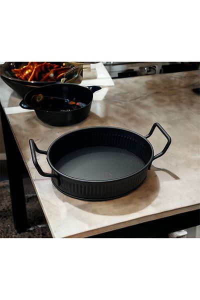 LUCKYHOMES Oval Stick Print Spiral Handle Decorative Tray Black 16X12