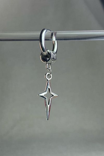 Jaida Moda Unisex Silver North Star Figure Dangle Hoop Earrings