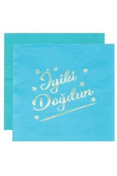 TATLI GÜNLER BLUE Gilded SILVER Lacquered GOOD BORN PRINTED Presentation Napkin 16 Pieces Birthday Party