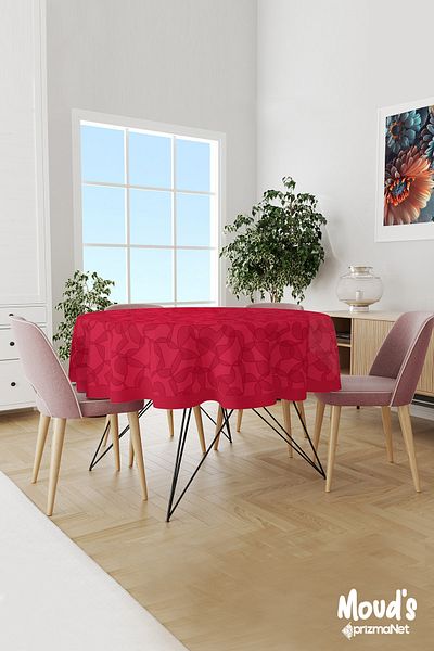 Moud's Hearts Patterned Round Suede Carefree Tablecloth