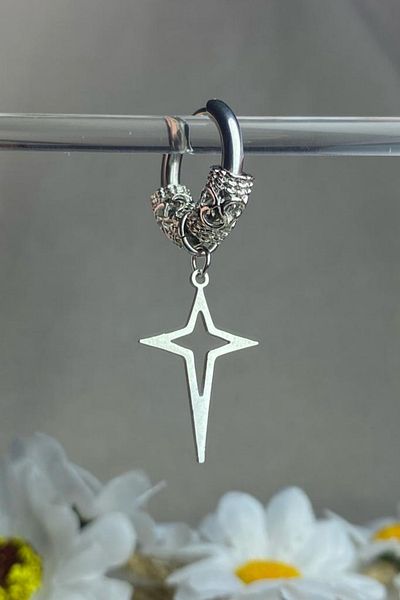 Jaida Moda Unisex Silver Aztec Motif North Star Figure Dangle Hoop Earrings