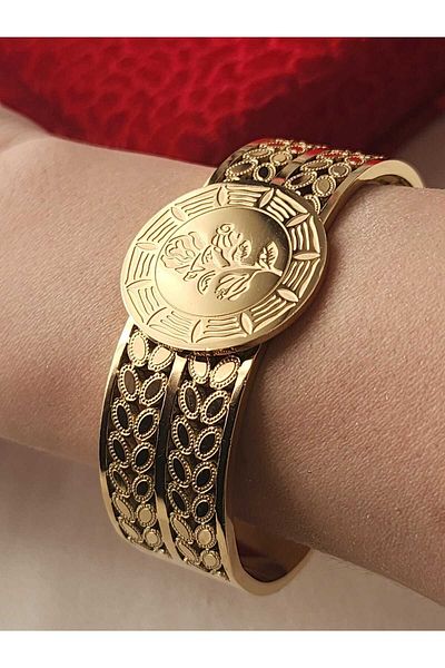 ZÜLİSCH STEEL THICK CLAMP FLOWER DETAIL STAINLESS GOLD