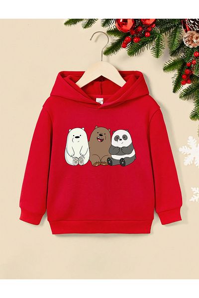 Trend Sizde Unisex Kids Friendly Bears Printed Hooded Sweatshirt