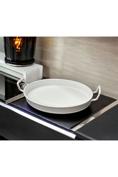 LUCKYHOMES Oval Stick Print Spiral Handle Decorative Tray White 22X31