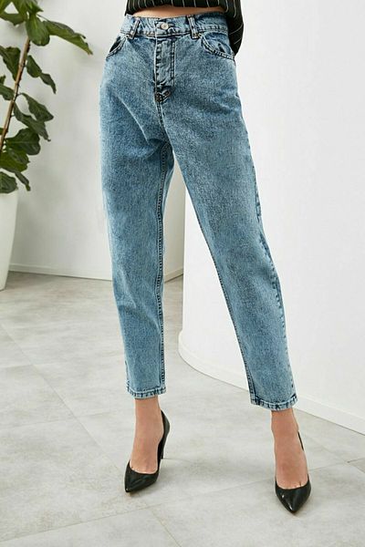 DRC trend Pantaloni din lycra cu talie înaltă pentru femei Mira Blue Mom Jean