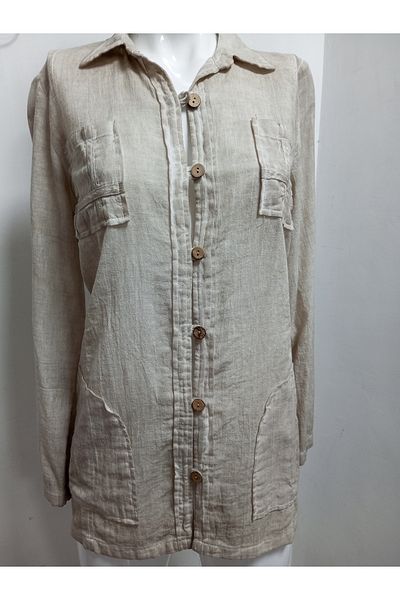AKŞEN GİYİM LARGE SIZE WASHED STONERED FABRIC 100% COTTON LINEN 4 POCKET AUTHENTIC SHIRT