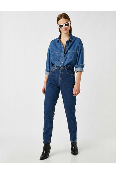 DRC trend Pantaloni din lycra albastru închis Zeynel Ramrod Mom Fit cu fermoar