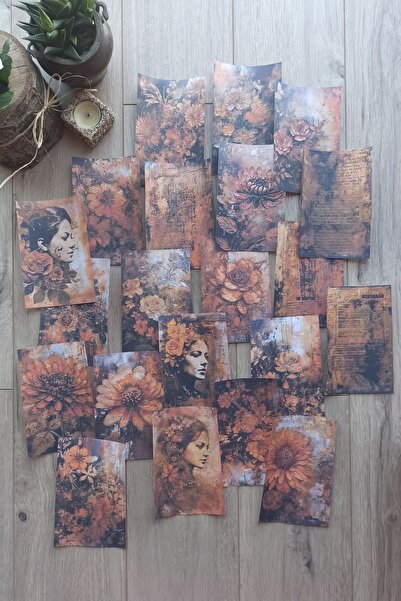 Mona Craftist 21 Adet Eskitme Vintage Rustik Temalı Scrapbook Kağıt Seti Bull...