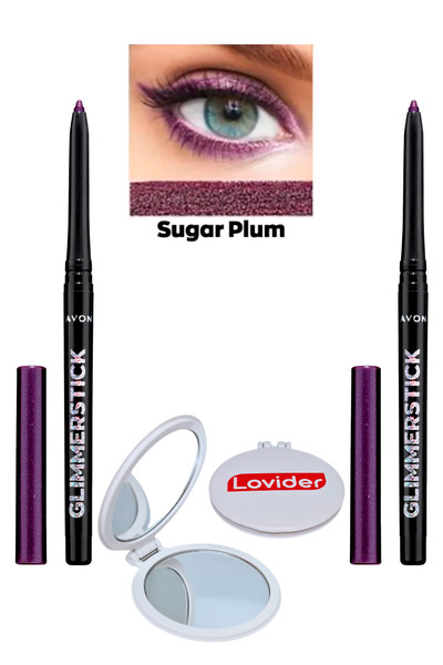AVON Glimmerstick Asansörlü Göz Kalemi Pırıltılı - Sugar Plum 2'li + Lovider Cep Aynası Hediye