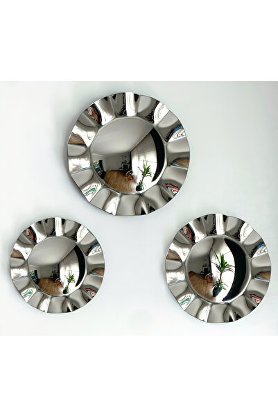 Genel Markalar Konkav Dalgalı Yuvarlak Dekoratif Beyaz 3'lü Ayna Set