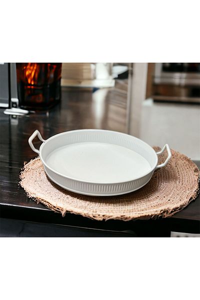 LUCKYHOMES Oval Stick Print Spiral Handle Decorative Tray White 20X27
