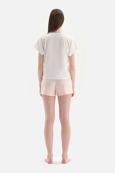 Dagi Weißes Pyjama-Set mit bedruckten Baumwollshorts und Rundhalsausschnitt