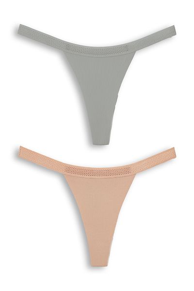 HNX Laser Cut 2-Piece Women's Thong Panties - Honeycomb Rubber Ghost