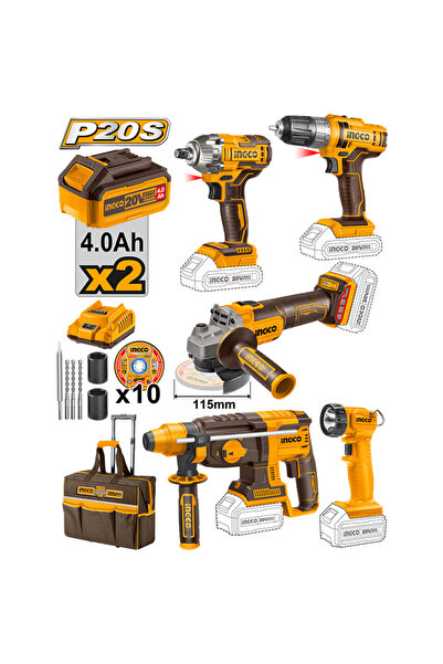Ingco Takım Çantalı Li-ion Akülü 5 li Kombo Set 2 Yıl Darbeli 20 Volt 4.0 - 4.4 Ah 2