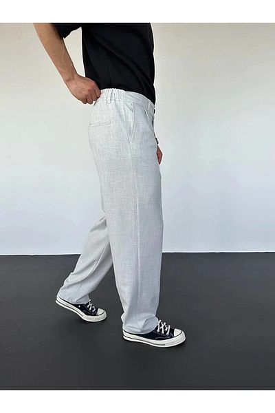 LA 1 END Gray Pleated Baggy Fabric Pants