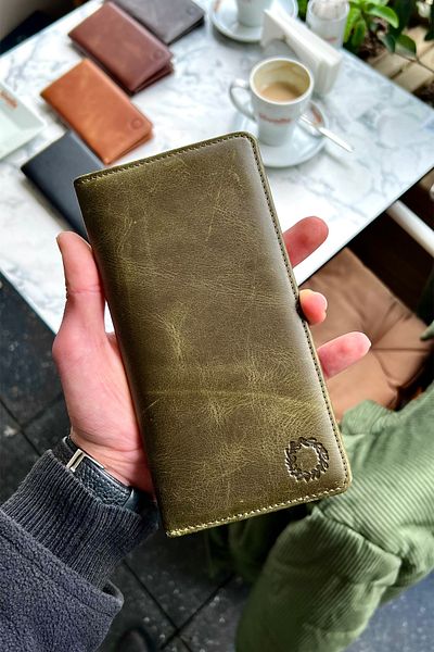 CüzCan Piarde Antique Green Unisex Γνήσιο Δερμάτινο Πορτοφόλι με θήκη για κάρτες Δώρο Τηλέφωνο
