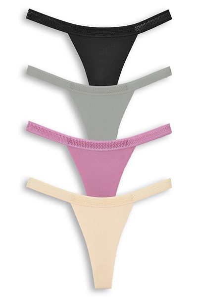 HNX Laser Cut Honeycomb Rubber Women's Thong Panties Set of 4