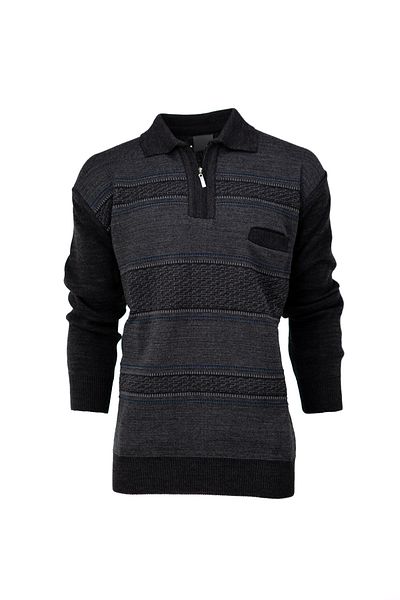 Oppland Men's Winter Thick Cotton Knitted Knitwear Sweater Patterned Zippered Pocket Full Fit Shirt Collar