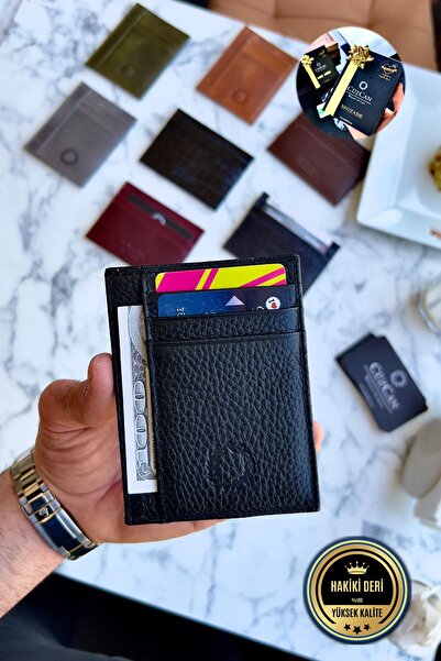 CüzCan Unisex Mia Siyah Gerçek Hakiki Deri Ultra Ince Dokulu Kartlık