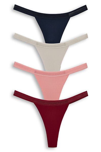 HNX Laser Cut Honeycomb Rubber Women's Thong Panties Set of 4