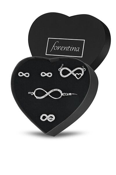 Forentina Gümüş Kaplama Sonsuzluk Kolye Küpe Yüzük Bileklik Set - Ps125900tr