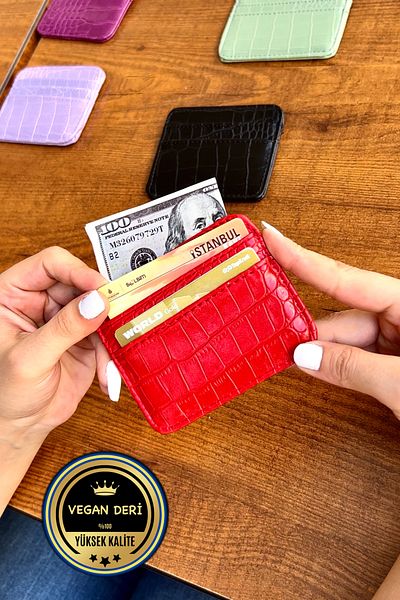 CüzCan Mimi Red Vegan Leather Women's Slim Card Holder