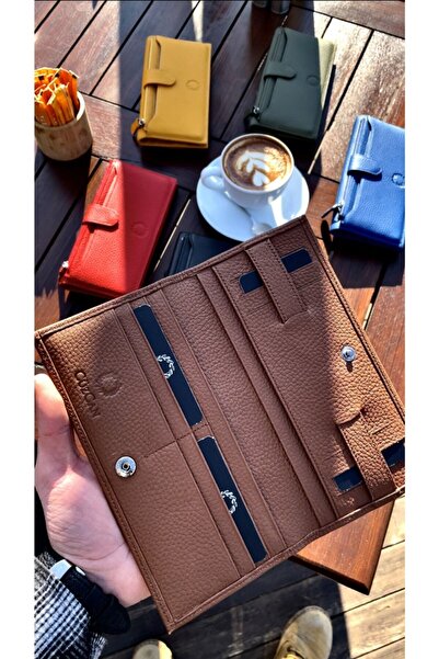 CüzCan Mat Taba Peony Hakiki Deri Telefon Cüzdanı