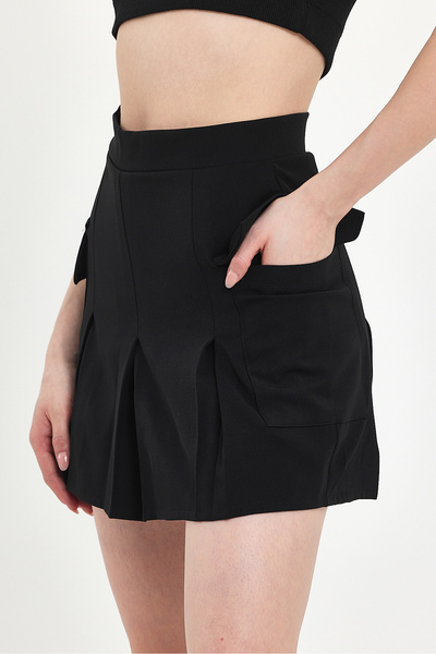 Gira Moda DOKUMA Kargo Cepli Pileli Yüksek Bel Mini Şort Etek