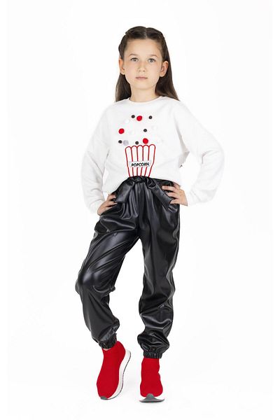 best kids Girl's Black Elastic Leg Leather Trousers