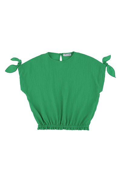 best kids Girl's Green Blouse with Elastic Waist and Sleeve Tie Detail