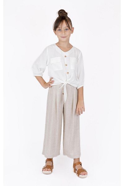 best kids Girl's Beige Ornamental Buttoned Trousers