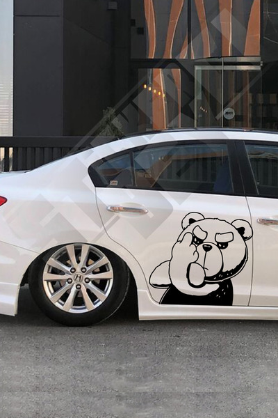 STİCKERCI BEY 60*50 Cm Fucker Bear Yan Kapı Siyah Vektörel Özel Tasarım Folyo...