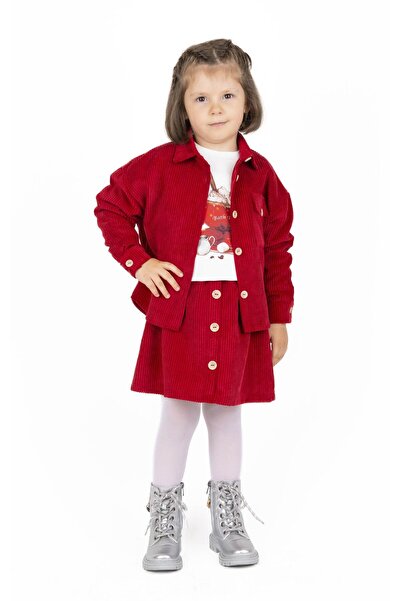best kids Kız Çocuk Kırmızı Fitilli Kadife Gömlek