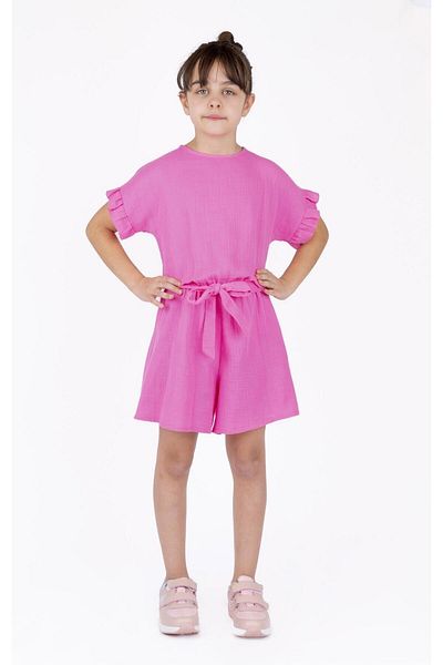best kids Girl's Pink Waist Belted Shorts Jumpsuit