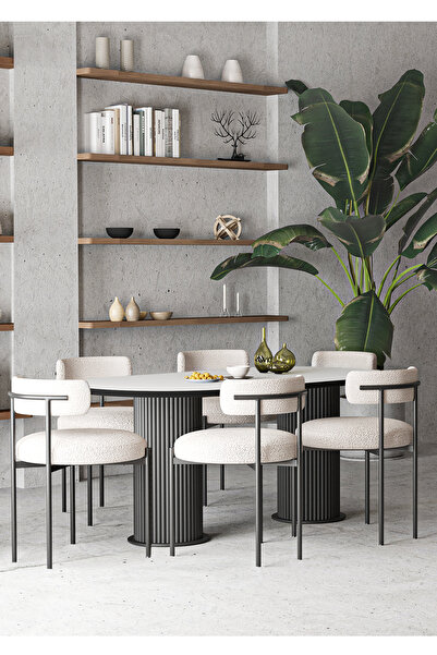AVVİO Mina Teddy Sandalye 80x140 Bohem Ayak Yemek Masası Mutfak Masası 6 Kişi...