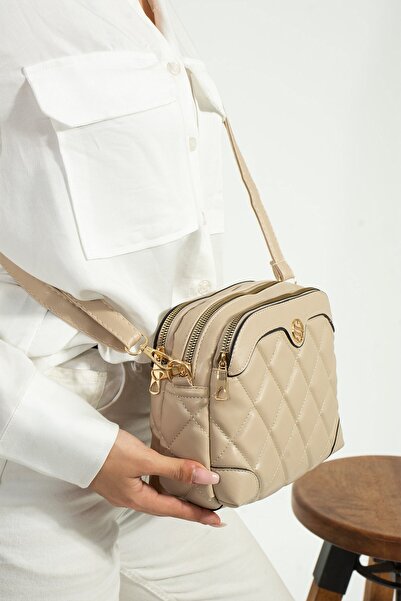 Paul Brand Дамска чанта за рамо от мека ватирана кожа с 4 отделения и регулируема престилка от норка PBM1267