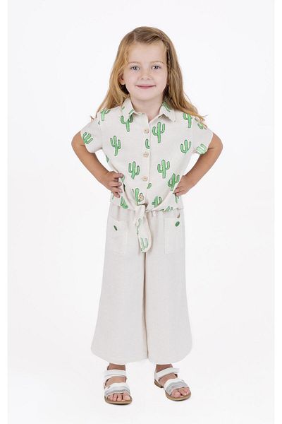 best kids Girl's Beige-green Linen Blended Trousers