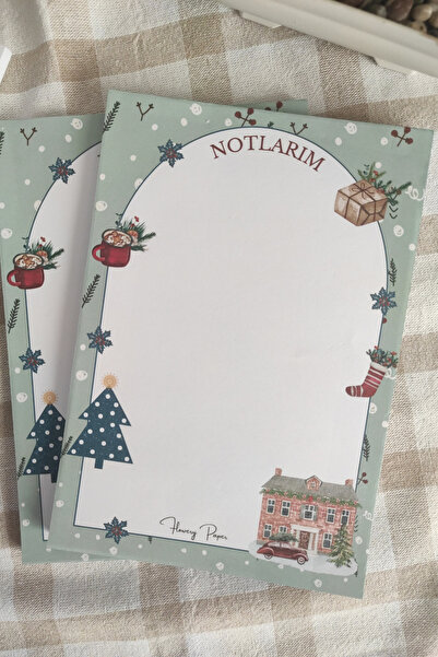 Flowery Paper Yılbaşı Temalı Mavi Notepad A5 - Memopad, Bloknot, Defter, Not Kağıdı