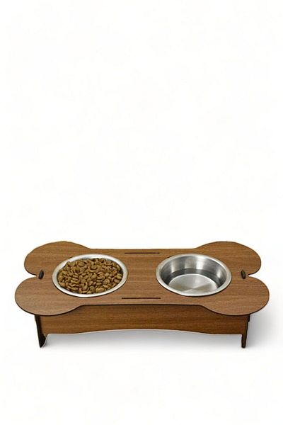 Evene Cat Food Bowl Cat Water Bowl Cat Food and Water Bowl Cat Food Bowl 2 Steel Bowl Model 3 Walnut