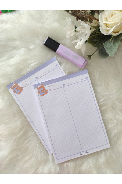 Flowery Paper Mor Ayıcık A5 Memopad,check List ,not Defteri ,notepad ,bloknot...