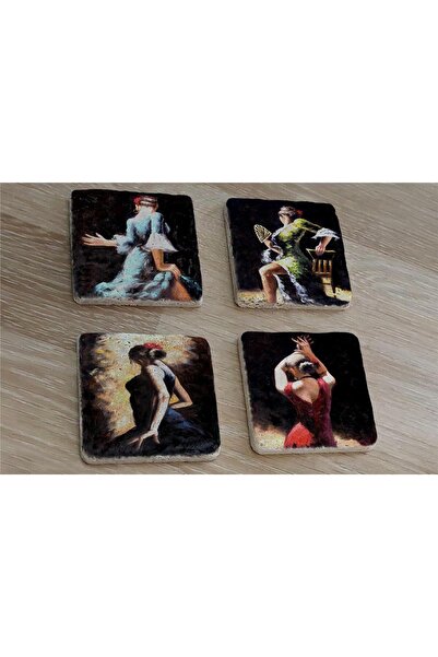 Tablosan طقم كوستر من الحجر الطبيعي للنساء الراقصات الإسبانيات مكون من 4 قطع - كوستر من الحجر الطبيعي