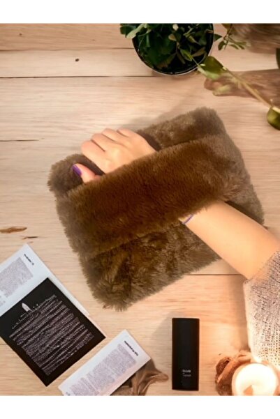 Leila Home &Living Kahverengi peluş kürk portföy clutch el çantası