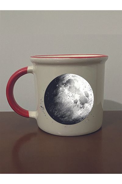 lili hediyelik Full Moon Printed Red Mouth Mug - Ceramic Tea, Coffee Gift Cup