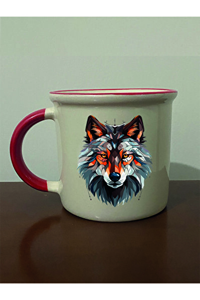 lili hediyelik Modern Wolf Printed Red Mouth Mug - Ceramic Tea, Coffee Gift Cup